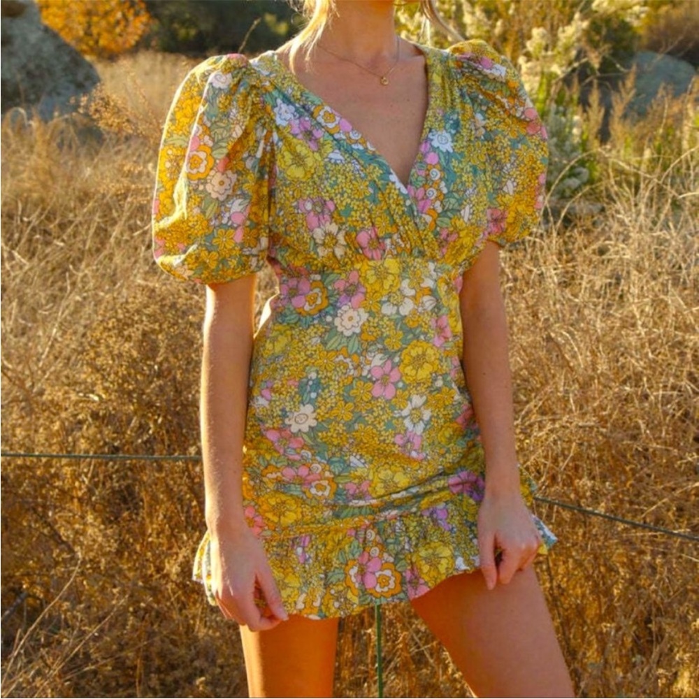 ANTHROPOLOGIE RAHI Petra Retro Faux Wrap Dress in Yellow Floral Size S - Picture 9 of 9